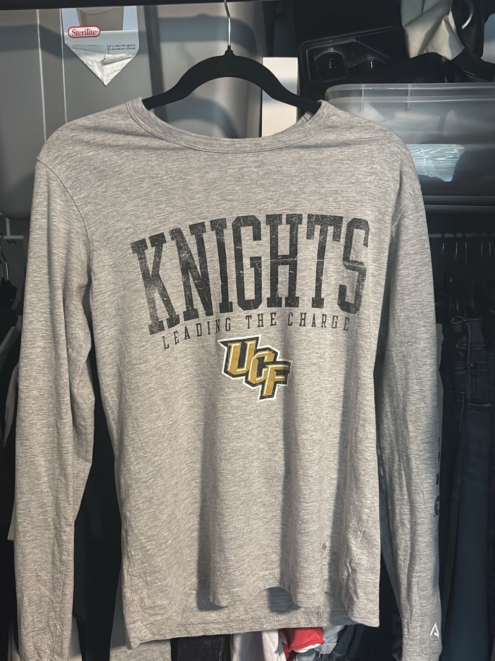 Gracia Men’s Long Sleeve Shirt - Gray with Black & Gold UCF Logo